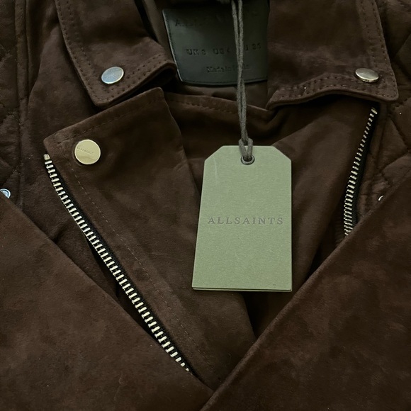 $499⬇️ALL SAINTS Caden suede Leather Jacket           faux fur trim - Picture 5 of 7